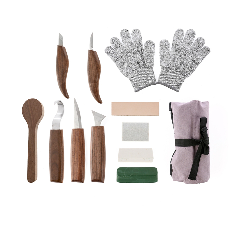 Chisel Set Wood - 12피스 호두나무 크롬 바나듐강 조각 세트